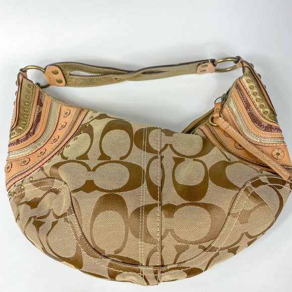 Coach Bags Coach Signature Stitched Grommet Studded Brown Canvas